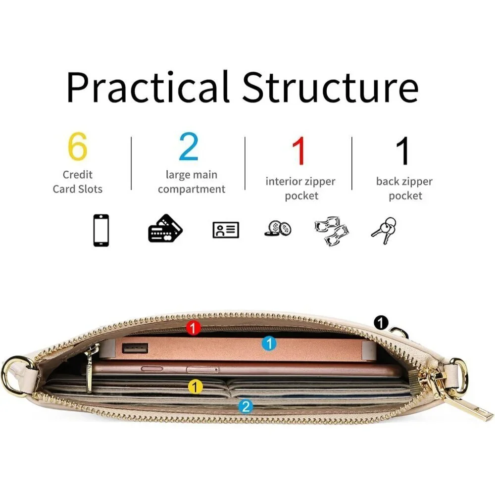 Leather Wristlet Clutch Small Women Crossbody Bag RFID Card Slots